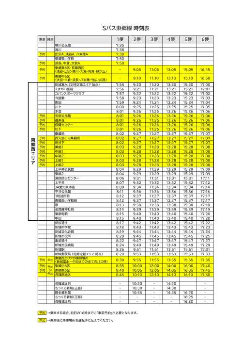 Sバス東郷線時刻表